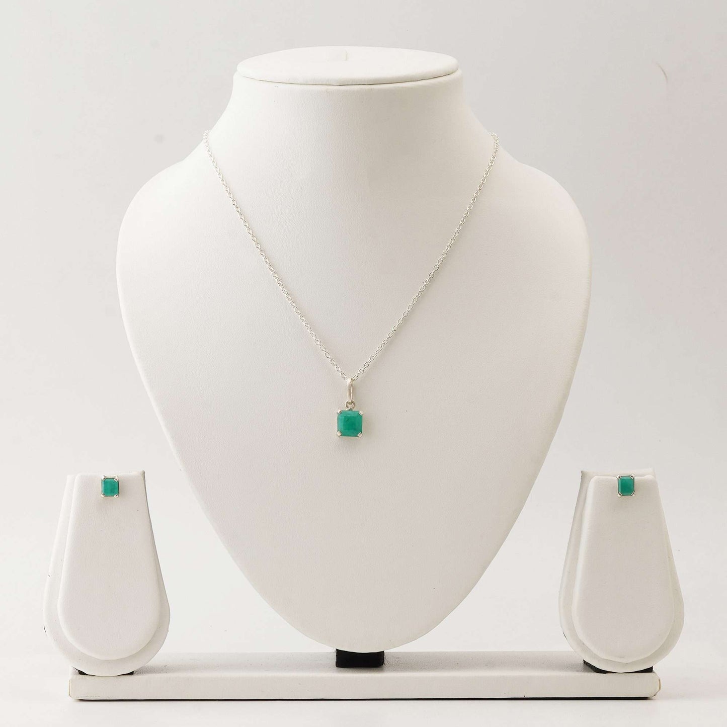 Square Emerald Set with 2.5 CT Pendant and 2 CT Earrings in Italian Silver-0