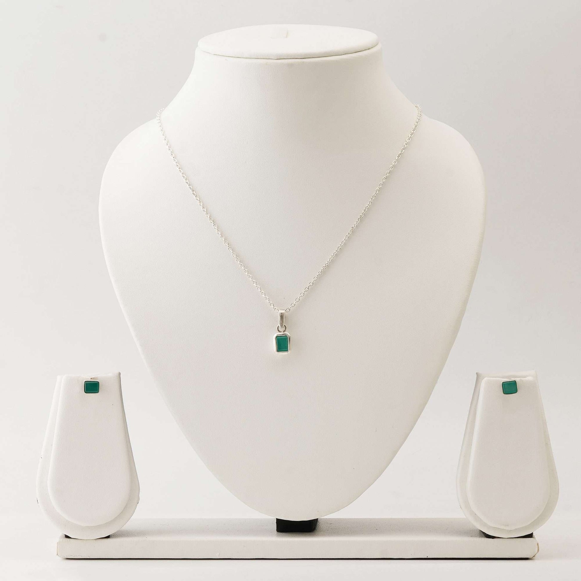 Square Emerald Set with 1.5 - 2 CT Pendant and 2 CT Earrings in Italian Silver-0