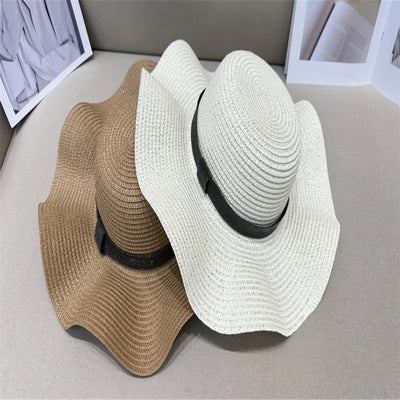 High Quality Women's Straw Hats Handmade Bead Chain Sun Cap Outdoor Sunshade