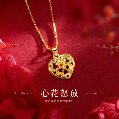 9999 real gold 24K yellow gold Women's Necklace Collarbone Chain Women's Pendant