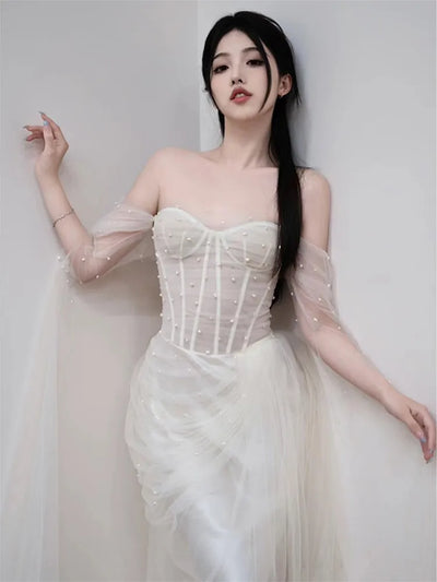 Korean-Style Light New Wedding Dress Dream Veil Banquet Bride off-Shoulder Heavy Work