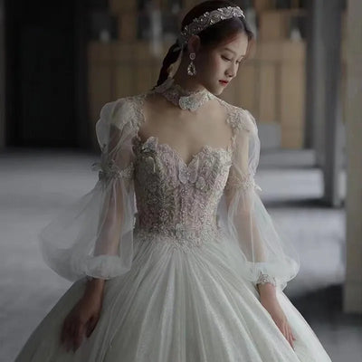 Long Sleeve Main New Wedding Dress Bridal Texture Light Heavy Industry Luxury Large Size Trailing Season