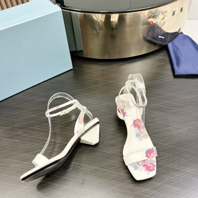 2024 Spring/Summer Latest Creative Fashion Sandals Small Fresh Flower Style Square Headed Thick Heel Sandals