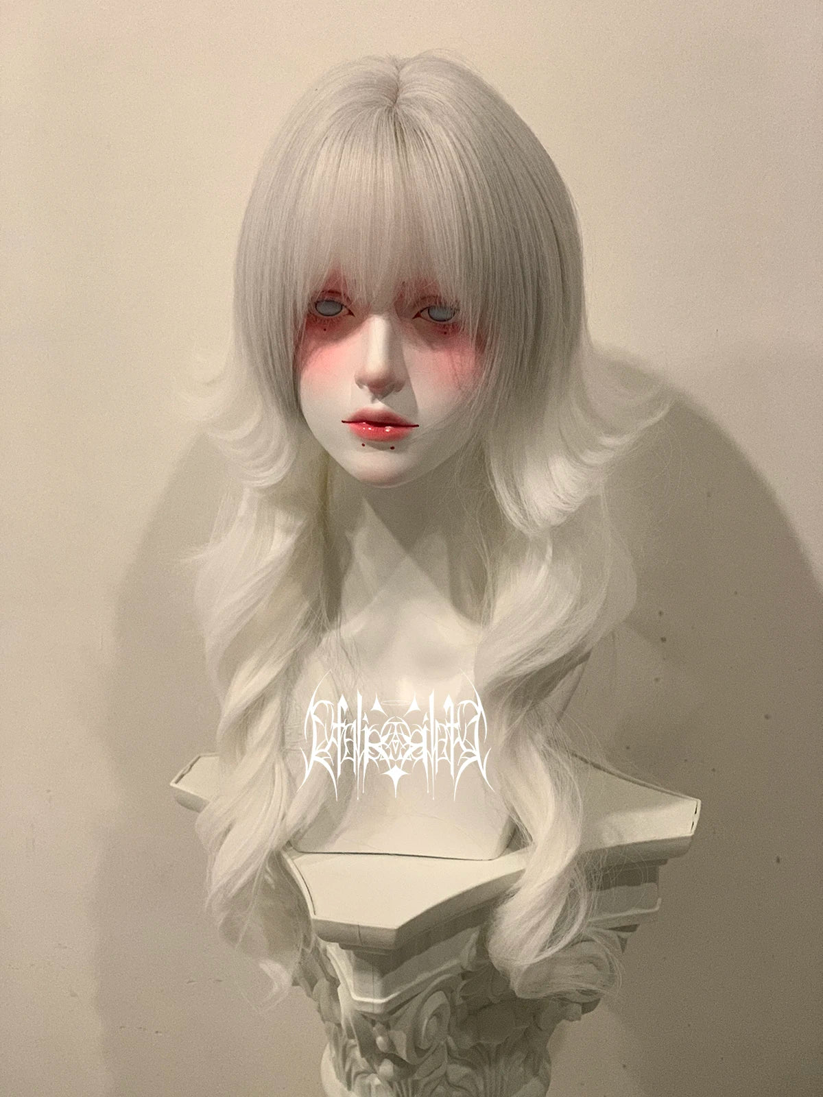 Light Gray Gradient Color Lolita Gothic Style Punk Wear White Wig Female Long Curly Hair
