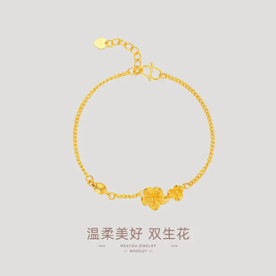 9999 real gold 24K yellow gold Small flower bracelet niche high sense