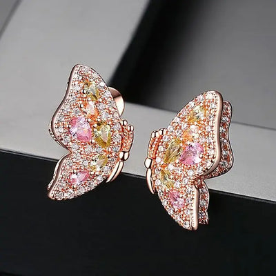 EVACANDIS Crystal Butterfly Handmade Gold Plated Drop Dangle Earrings for Women Zircon S925 Sterling Silver Needle Designer