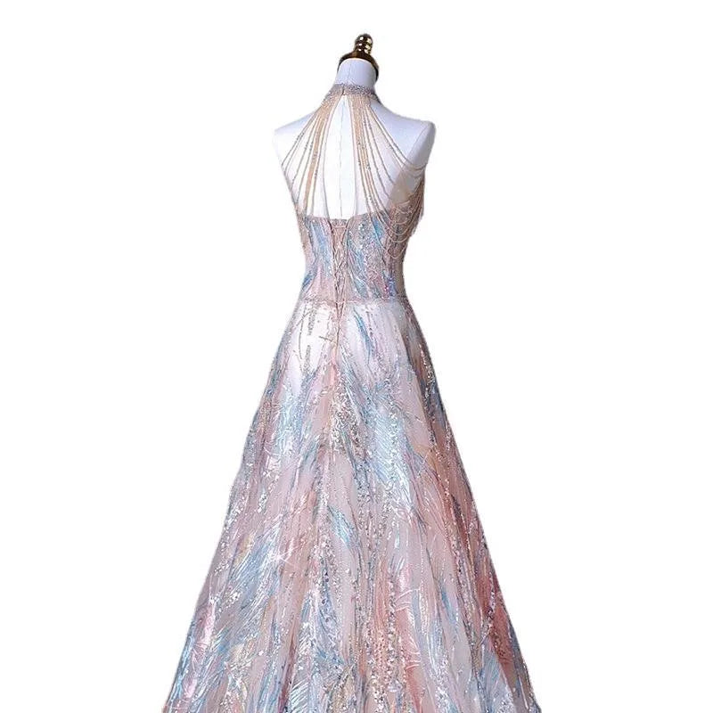 Halter New Light Luxury Minority Host Sequined Toast Dress