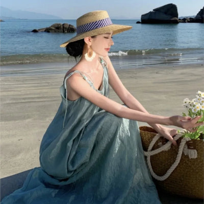 French Style Temperament Backless Seaside Beach Dress for Women Summer