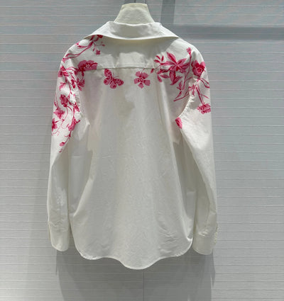 2024 autumn 24fw loose New fashion long sleeve 100% cotton floral letter print shirt blouse designer shirt for women