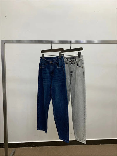 Cotton Jeans for Women, High Waisted, Tapered Pants, Casual Denim, Long Pants, Female Straight Trousers, New, BC, 2024
