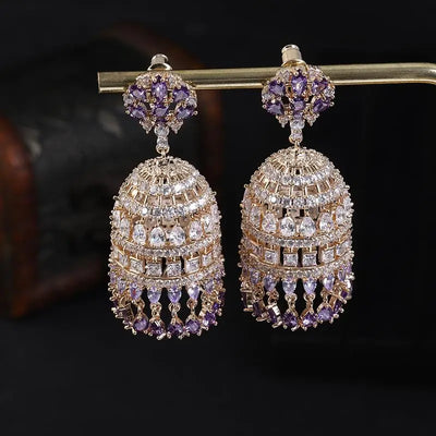 EVACANDIS Crystal Tassel Bell Handmade Gold Plated Drop Dangle Earrings for Women Zircon S925 Sterling Silver Needle Designer