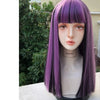 Gothic Style Punk Bangs Purple Straight Hair Women's Wig Realistic Wigs