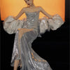 Silver sequin toast dress with halter and slit fishtail banquet host train