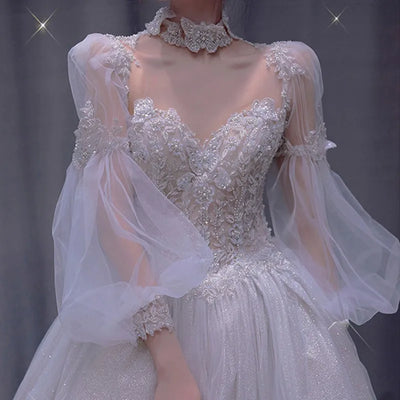 Long Sleeve Main New Wedding Dress Bridal Texture Light Heavy Industry Luxury Large Size Trailing Season