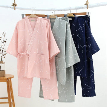 Spring Autumn Couples Day Kimono Pajamas Men Women Pure Cotton Gauze Home Suit Set Cotton And Linen Large Size Sweat Suit Yukata