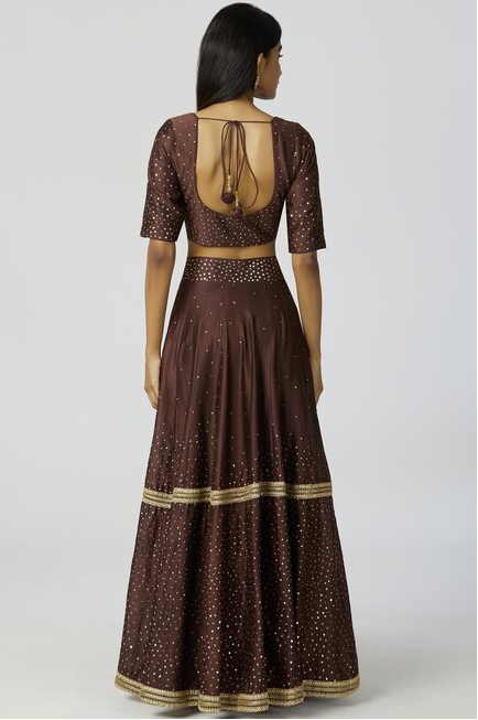 Chanderi Silk Embellished Lehenga Set in Brown-1