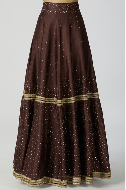 Chanderi Silk Embellished Lehenga Set in Brown-2