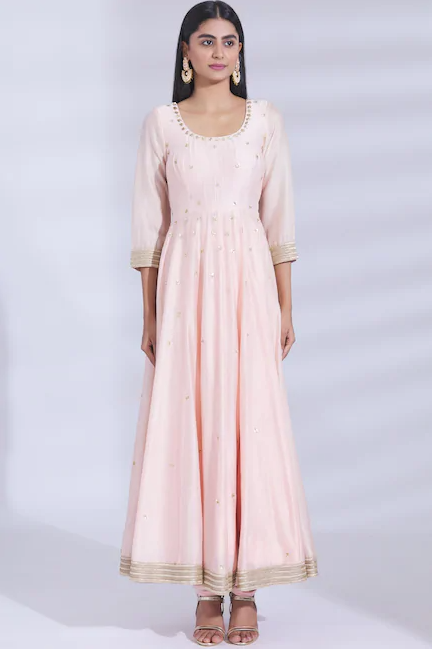 Chanderi Silk Anarkali Set in Peach-3