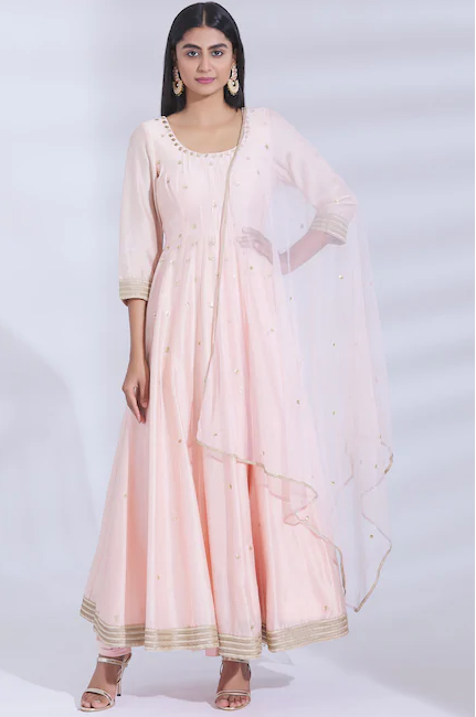 Chanderi Silk Anarkali Set in Peach-4