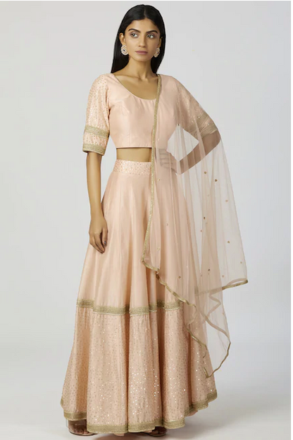 Chanderi Silk Lehenga Set in Peach-0