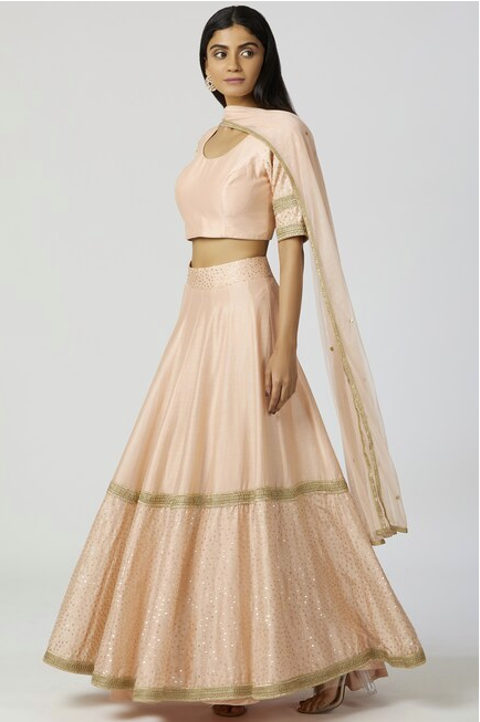 Chanderi Silk Lehenga Set in Peach-2