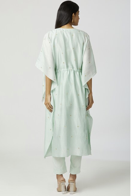 Embroidered Kaftan Mint Green Pant Set-1