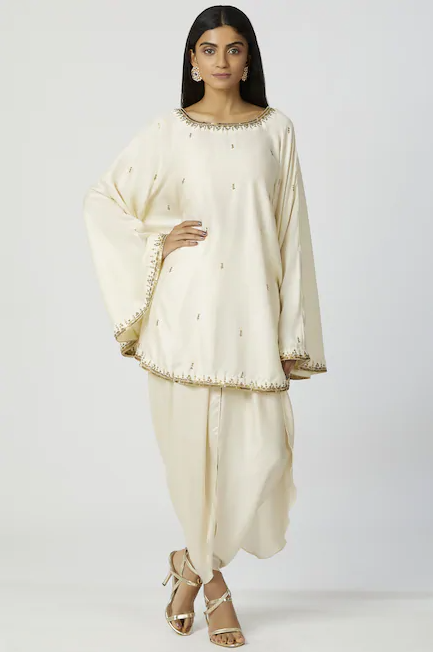 Embellished Kaftan Dhoti Pant Set in Off-White-0