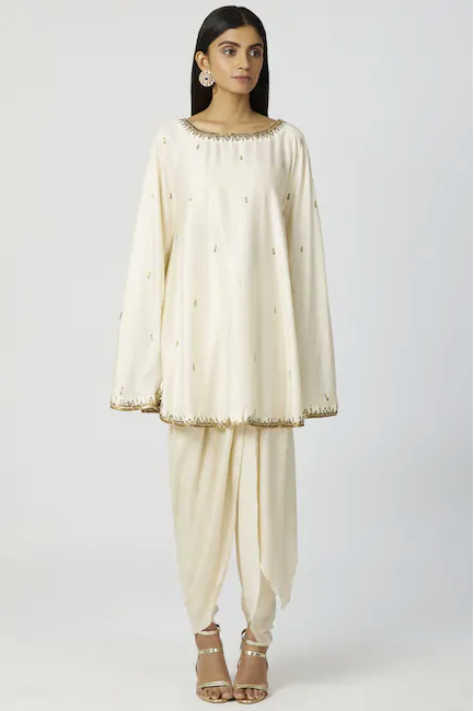 Embellished Kaftan Dhoti Pant Set in Off-White-3