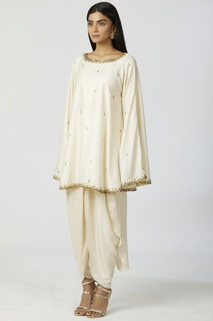 Embellished Kaftan Dhoti Pant Set in Off-White-2