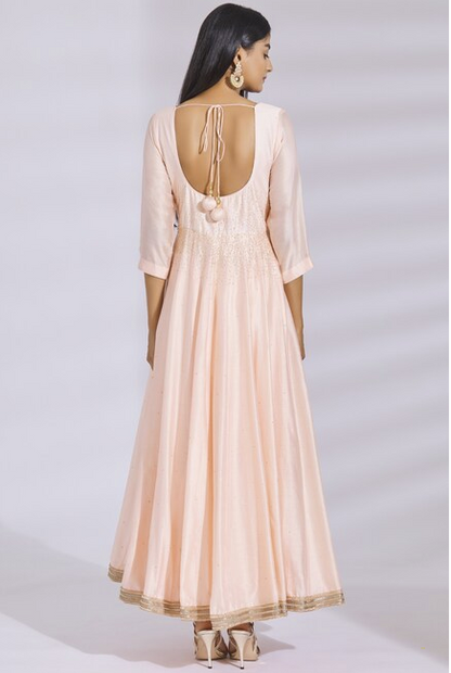 Embellished Chanderi Silk Anarkali Set in Peach-4