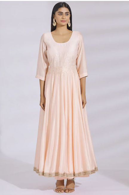 Embellished Chanderi Silk Anarkali Set in Peach-2