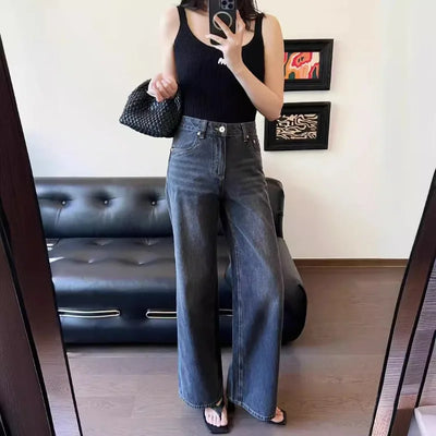 Retro High-end Slim Straight-leg Pants Gray Turkish Cotton Straight-leg Jeans