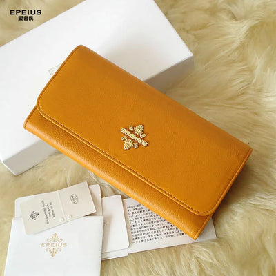 2023 New Luxury Top Layer Leather Women Wallet Fashion Genuine Leather Lady Bag High Grade Large Capacity Orange Purse  45