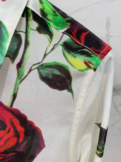 EVACANDIS 100% Real Silk High Quality Women New Long Sleeve Floral Printing Turn-down Collar Shirts Elegant Vintage Luxury Tops