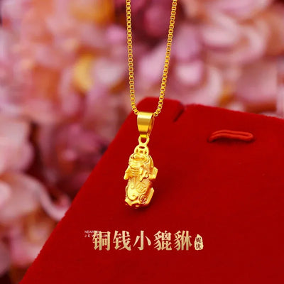9999 real gold 24K yellow gold Little Pixiu Necklace Pixiu Pendant Necklace