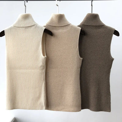 New Arrival Cashmere Sweater Casual High Collar Slim Bottom Knit Sleeveless Vest Warm Simple Women's Clothing