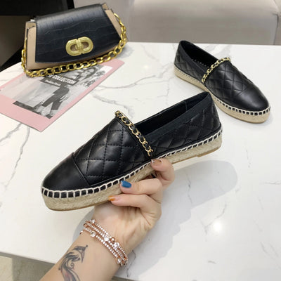 Shoes For Women Size34-42 Genuine Leather Loafers Chain Flat Platform Espadrilles Sewing Flats Designer Shoes Zapatos De Mujer