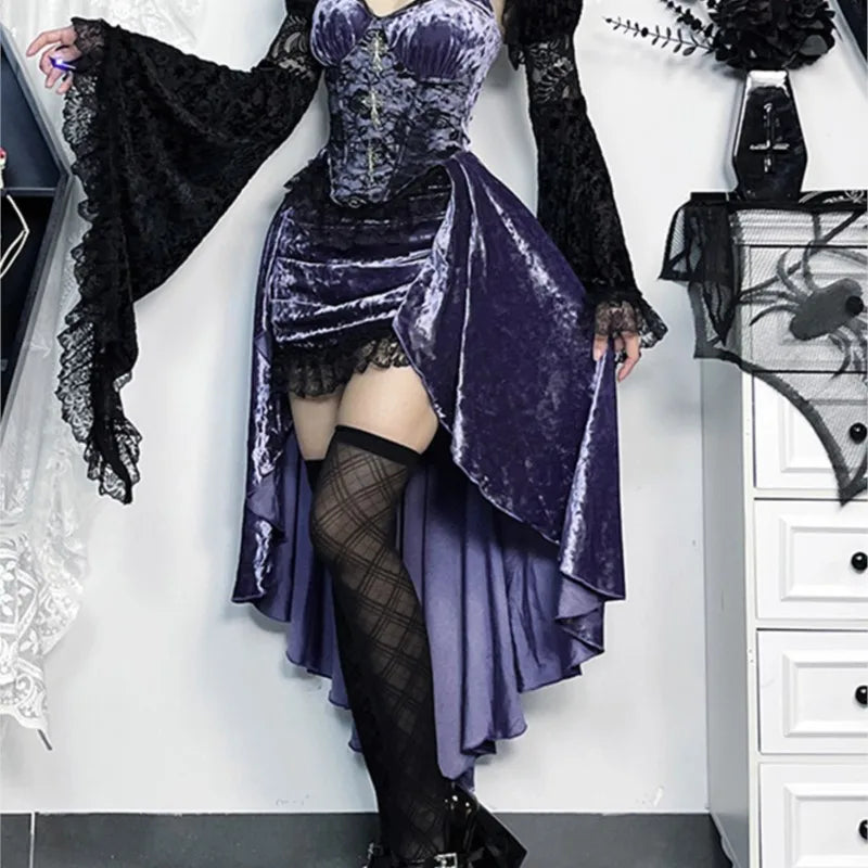 Gothic Style Purple Suit Sling Adult Lady like Woman Shawl Blouse Dress