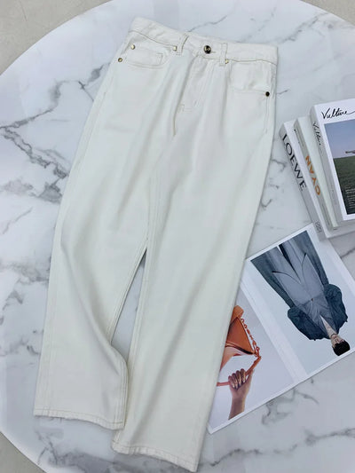 Bc* 2024 Spring And Summer Light Luxury High Waist Jeans Loose Slim Pants Women's Stretch French Straight Cotton Jeans