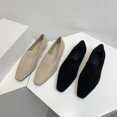 2022 New Sheep Suede Leather Comfortable Simple Casual Square Toe Flat One Pedal Loafers Single Shoes Women