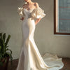 Satin Light New Wedding Dress Bridal off-Shoulder Retro Fishtail Simple Elegant