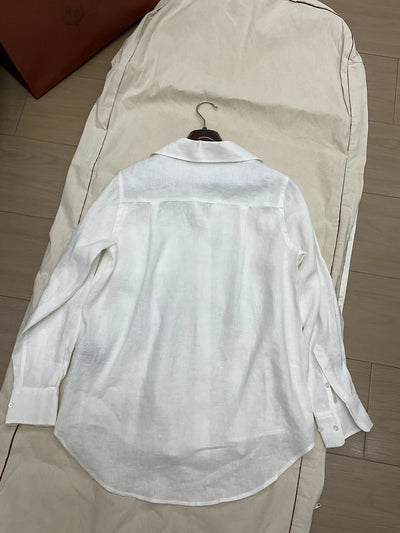 Lp* French Spring And Summer New Linen Pure Color Long-sleeved Shirt Blouse Women With Minimalist Elegant Fashion