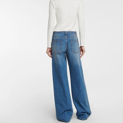 Autumn New Minimalist Style Floor-length Trousers for Women High-waisted Loose Wide-leg Denim Women Jeans