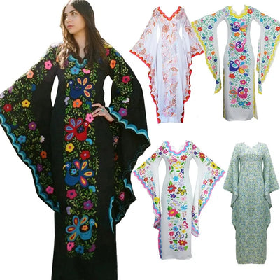European and American Women's Long Dress Bohemian Evening Batwing Sleeve Printed