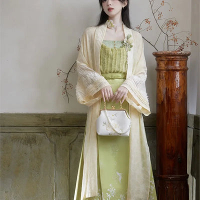New Chinese Style Green Cardigan Suspender Skirt Women's Han Clothing