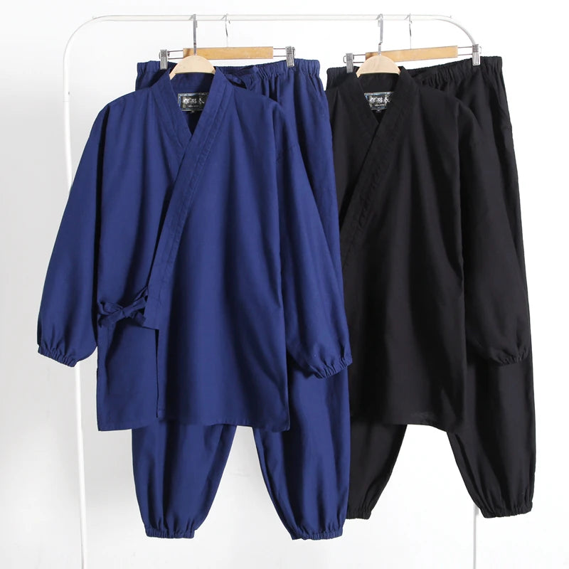 Men's Spring And Autumn Thick Solid Color Cotton Kimono Long Sleeve Set Yukata As A Service Garment With Sleeves And Feet