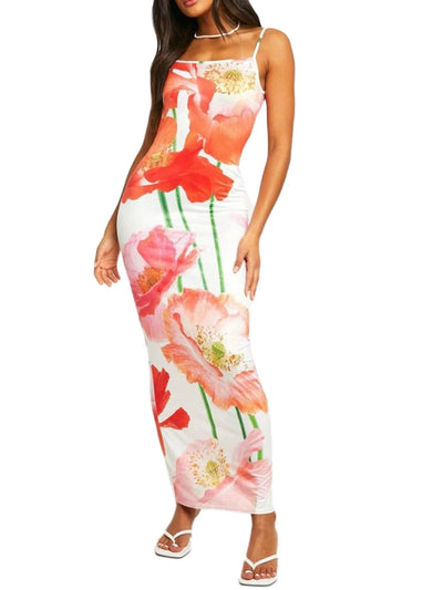 CHQCDarlys Women s Summer Floral Spaghetti Strap Long Maxi Dresses Flower Print Backless Low Cut Sleeveless Bodycon Dress
