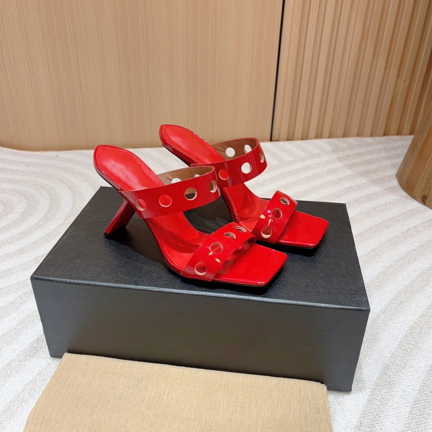 Shoes For Women Size35-41 Patent Leather Slipper Super High Heels Pumps Hollow Mule Summer Slide Designer Shoes Zapatos De Mujer