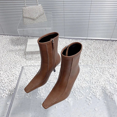 R0W 2023 Winter New Women's Short Boots Fashion Square Headed Women's Short Boots Casual Thin High Heels Women's Shoes