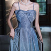 New Blue Color Long Sequined off-Shoulder Host Chorus Conductor Female Dress